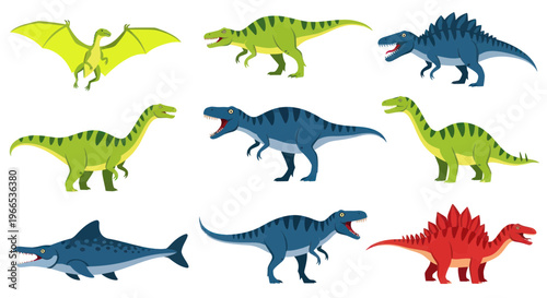 Cartoon Dinosaur Collection: Pterodactyl, T-Rex, Stegosaurus, Brontosaurus