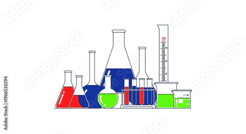 Colorful Laboratory Glassware Collection with Liquids