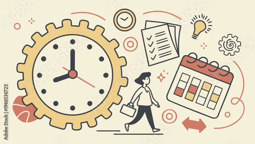 Time management business concept halftone art collage cut outs set. Various paper clipping shapes, stickers with vintage dotted texture and doodles. Modern retro grunge mixed media vector illustration