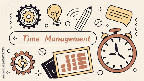 Time management business concept halftone art collage cut outs set. Various paper clipping shapes, stickers with vintage dotted texture and doodles. Modern retro grunge mixed media vector illustration