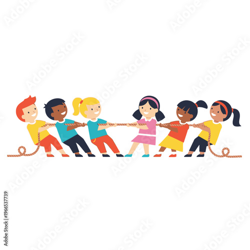 Diverse Kids Tug of War Game