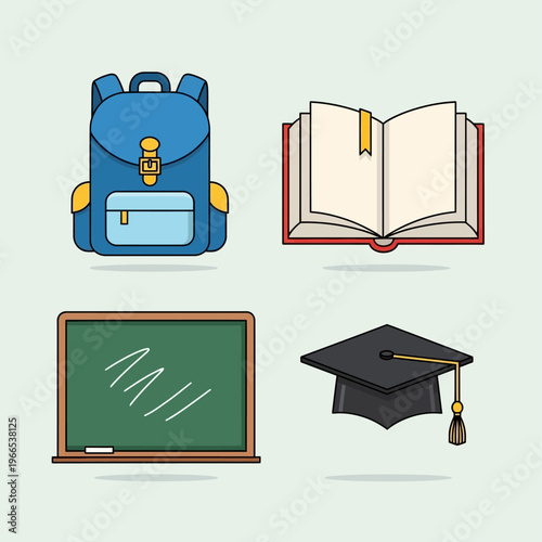Backpack, Book, Blackboard, Graduation Cap Education.