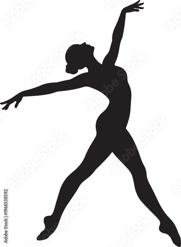 Vector illustration of a black silhouette featuring a male ballet dancer and a female ballerina in an athletic jump pose during an artistic fitness exercise