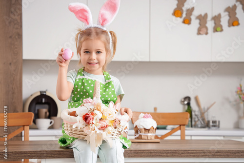Cute happy little girl in b...