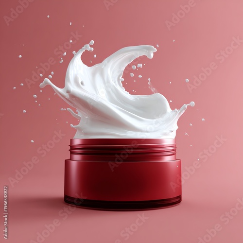 Luxury Cosmetic Cream Splash in Red Jar on Pink Background