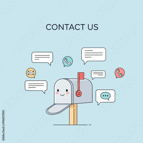 Cartoon Mailbox with Speech Bubbles Around.