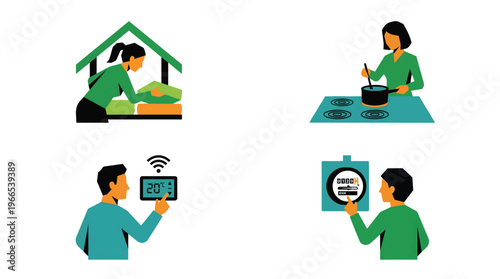 Icons show efficient energy use at home