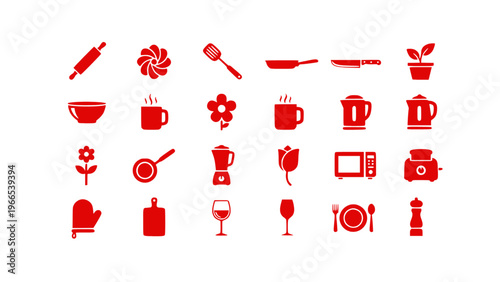 Icons for cooking, kitchen tools, and food items