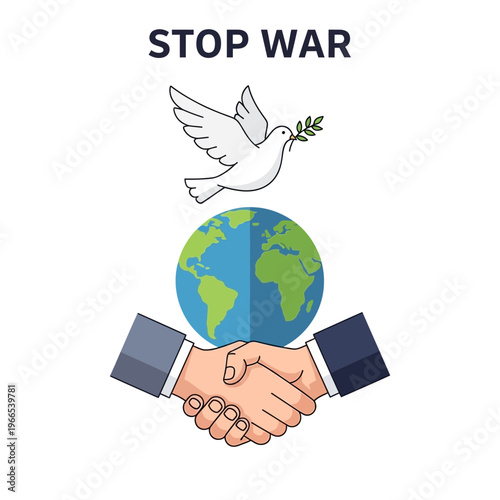 Stop War Peace Dove Earth Handshake Global Unity Diplomacy Agreement