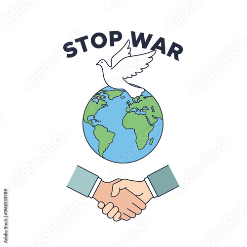 Stop War Peace Dove Globe Handshake Concept