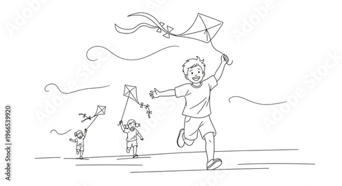 Child happily running with kite on a beach.