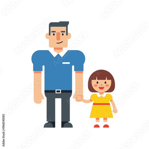 Father and Daughter Holding Hands, Family Love, Flat Design Illustration
