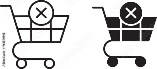 shopping cart icon with a cross mark symbol. shop and sale,indicating cancellation or removal isolated on white background, vector illustration
