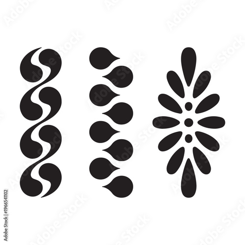 Three black abstract shapes on white background