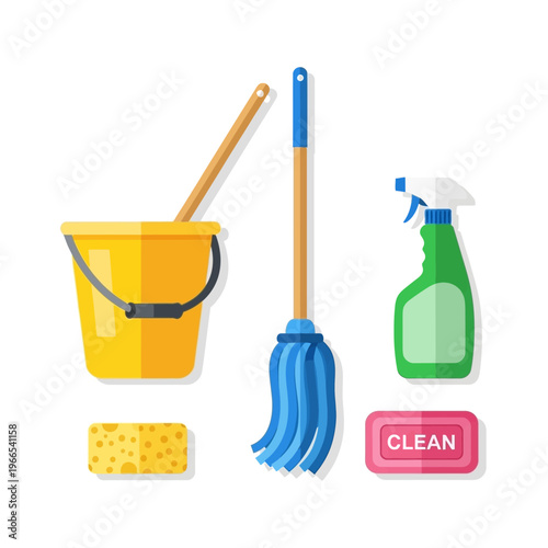 Cleaning Supplies Bucket Mop Spray Bottle.