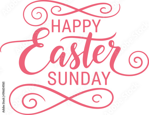 Beautiful handwritten happy easter sunday greeting with elegant swirls design