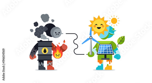 The environmental future contrasting harmful fossil fuel pollution with the clean, sustainable power of renewable energy for a healthier planet