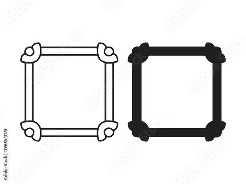 Two square frames one outlined one solid black white