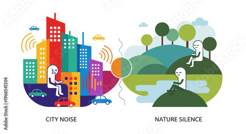 City Noise Versus Nature's Serenity A Contrasting Visual Representation