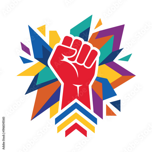 Red raised fist symbol of protest and solidarity.