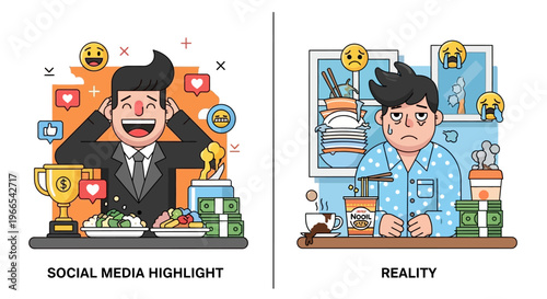 Online happiness versus offline struggle exploring the significant emotional gap between digital presence and real-life experiences