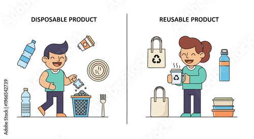 Making Eco-Friendly Choices A Visual Guide to Sustainable Living with Reusable Products Versus Harmful Disposable Alternatives