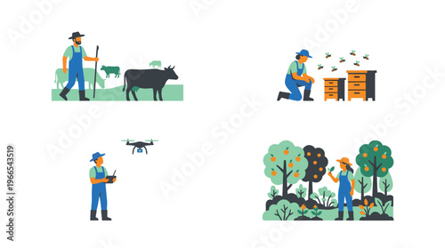 Icons show modern sustainable regenerative agriculture methods