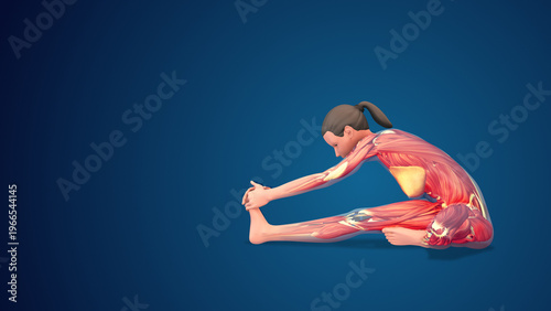 Photos 3D human Mahamudra or The Great Seal yoga pose on blue background