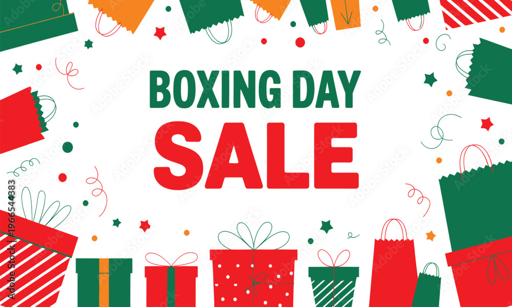 Fototapeta premium Vibrant flat design vector illustration for Boxing Day Sale with red and white diagonal stripes, vector illustration