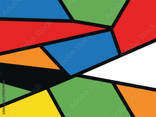 Abstract geometric pattern with blocks of primary and secondary colors outlined in black