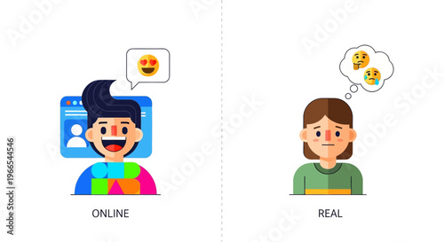 Exploring the deceptive facade of online personas versus the genuine, often challenging, realities of human feelings