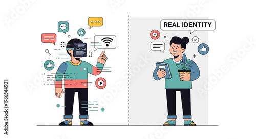 Navigating the contrast between digital personas in virtual reality and cultivating an authentic, genuine identity in the real world