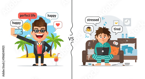 The Contrast Between a Happy, Influencer Lifestyle and the Reality of Stressful Work-From-Home Life