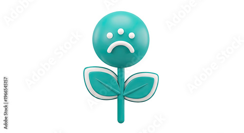 Sad Turquoise Flower Character with 3D Rendering