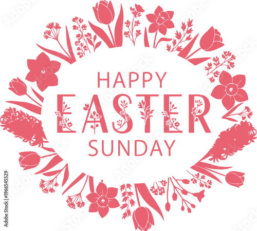 Beautiful floral happy easter sunday greeting card with elegant flowers arrangement