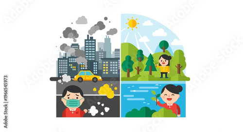 Urban Pollution Versus Clean Nature A Visual Representation of Environmental Impact and Sustainable Living Contrasts