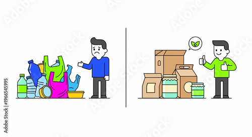 Environmental comparison of plastic waste versus sustainable packaging and eco-friendly choices
