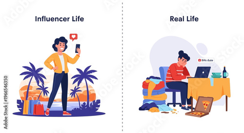 The Stark Contrast Between Curated Online Perfection and the Unfiltered Reality of Everyday Life A Visual Story