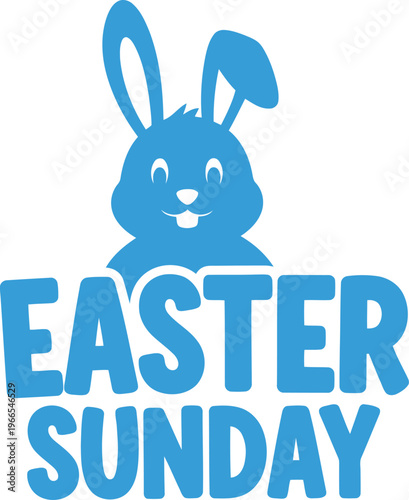 Cute blue easter bunny with happy face for easter sunday celebration design