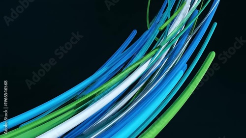 Abstract Blue and Green Light Streaks on Dark Background.