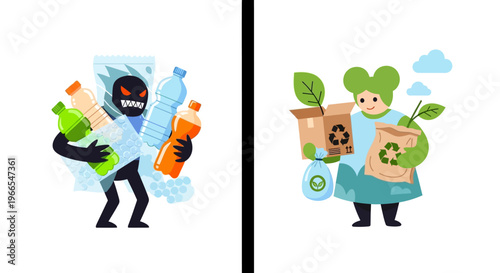 Confronting the Plastic Problem A Visual Contrast Between Harmful Waste and Positive Recycling Actions for a Sustainable Future