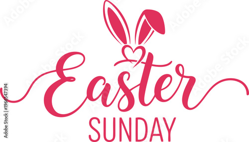 Cute handwritten easter sunday text with bunny ears illustration design