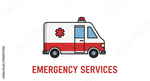 A simple, clean illustration of a red and white ambulance with a red star of life symbol, representing emergency medical services.