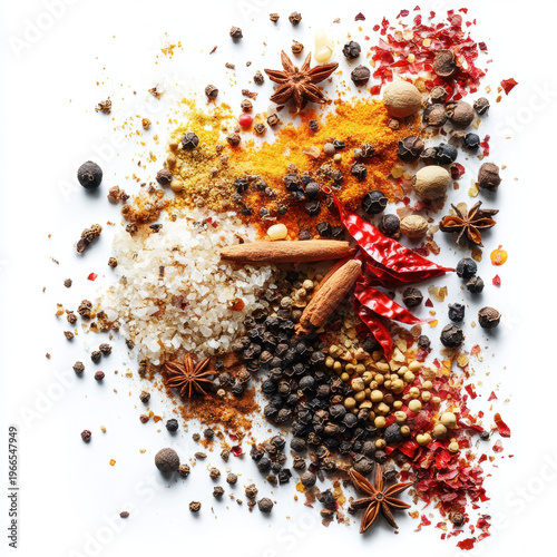 A festive crowd with Christmas decorations alongside a close-up of black pepper spices on a white background