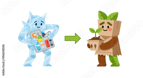 Science nurturing nature Depicting the mindful transformation from synthetic compounds to flourishing organic life and ecological harmony