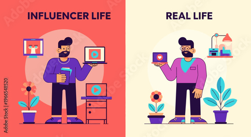 Visualizing the Modern Divide The Polished Social Media Persona Versus the Unadorned Reality of Everyday Life