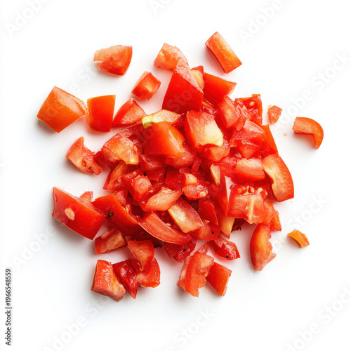 A fresh healthy salad with sliced tomatoes onions cucumbers carrots and peppers topped with colorful red and yellow ribbons and bows