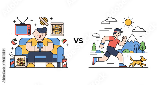 Lifestyle choice between sedentary home entertainment and active outdoor exercise