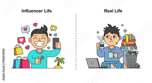 The Dual Narrative Exploring the Stark Contrast Between an Influencer's Online Glamour and Everyday Realities