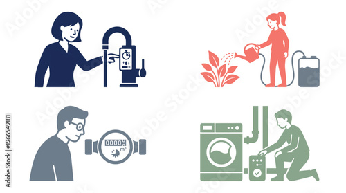 Icons showing water conservation activities and habits